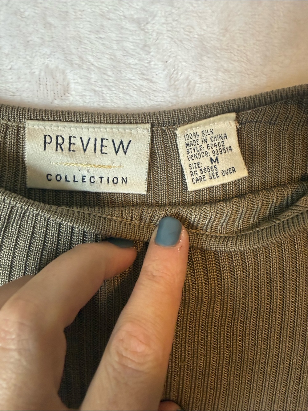 Preview Collection Olive Ribbed Crew Neck Sweater - Picture 2 of 5